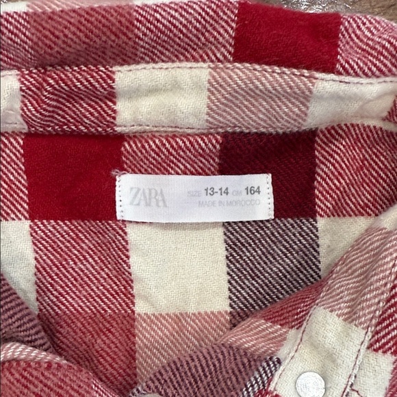 Zara Kids Red and White Plaid Button Down Flannel 100% Cotton Shirt Size 13 14 - Picture 2 of 9